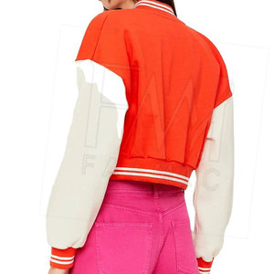 Personalizable de las mujeres Slim Fit acolchado prendas de vestir de algodón chaquetas lavables de manga larga Letterman diseño Color sólido de lana impresa - Product Image 3