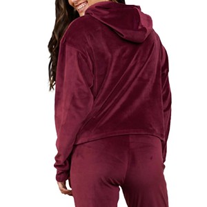 Último diseño <span class=keywords><strong>Pullover</strong></span> Velvet Hoodie Ladies Heavyweight Regular Fit Cordón Velour Hoodie Mujeres Venta al por mayor Sudadera con capucha para niñas - Product Image 5