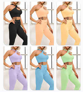 Prix de gros 2 pièces Fitness ensemble sans couture Yoga costume une épaule à la mode Sexy course hauts et Leggings femmes Sport ensemble - Product Image 3