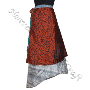 Falda larga envolvente de 2 capas Reversible para mujer, ropa de mujer de último diseño estampado, Sari Vintage de seda, falda envolvente de longitud larga - Product Image 5