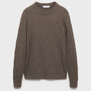 Customizable Men's Neck Braided Knitted Winter <b>Sweater</b> High Quality Breathable Anti-Wrinkle Anti-Shrink Mink Grey Color - Product Image 1