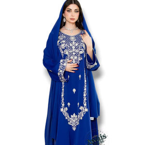 Conjunto de 2 Piezas de Lujo al por Mayor para Mujeres Musulmanas, Vestido Modesto, Sencillo, de Chifón Sólido con Cuentas, Largo hasta el Suelo, Estilo A-Line, para Fiesta o Boda, Adornado - Product Image 1