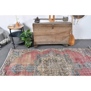 Vintage Turkish Rug 4.7 X 8 ft <b>Red</b> Blue Patchwork Design Large Boho Area Rug for Hallway Bedroom Wool <b>Material</b> Latex Backing - Product Image 2