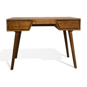 Table de toilette moderne en teck massif japonais, 2 tiroirs, écologique, fabriquée à la main, table de maquillage de salle de bain, bureau d'écriture, maison - Product Image 1