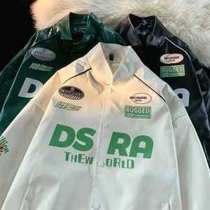 Otoño nuevos abrigos sueltos Hipster para hombres chaqueta de cuero de motorista negro americano cuello levantado chaqueta de piloto tela de lona para parejas - Product Image 4