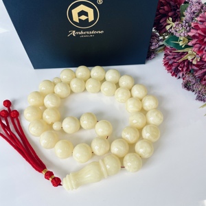 Tasbih en ambre blanc naturel, rare et massif, Misbaha en ambre blanc de la Baltique, objet de collection, 206 grammes, 21 mm - Product Image 4