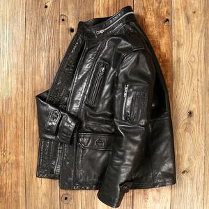 Nouveau Hommes Noir Doux Agneau Élégant Slim Fit Hiver Imperméable Coupe-Vent Haute Qualité Personnalisé Brodé Moto - Product Image 4