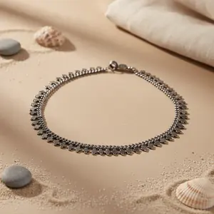 สร้อยข้อเท้ารูปใบโคลเวอร์ชุบทอง 14K บนเงินแท้ 925 สำหรับผู้หญิง สวมใส่ได้ทุกวันและเป็นของขวัญ - Product Image 1