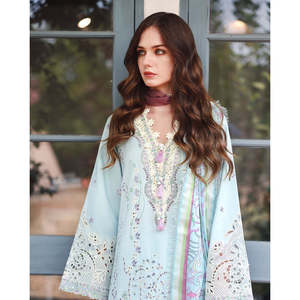Conjunto MUSHQ-3PC: Camisa de Chifón con Bordado Chikan, Dupatta de Seda Estampada y Pantalones-BIC-4905 - Product Image 3