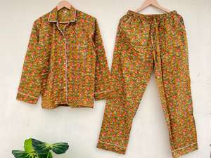 Vêtements de nuit indiens faits à la main en coton à imprimé floral, costume de nuit élégant et décontracté pour l'été, automne, vacances, promenade du matin, vêtements exclusifs - Product Image 5