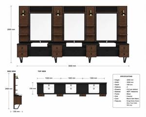 Decorsall Model 85 Luxury 3Person Barber Styling Station Wood Wall <b>Panels</b> Ceramic Sinks Storage Shelves Drawers Salon Furniture - Product Image 5
