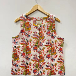 Top court à manches bouffantes en coton doux imprimé floral bohème écologique respirant à col en V pour femmes, vêtements d'été - Product Image 1