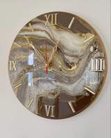 Jam Dinding Resin Bulat Pola Marmer Abstrak Analog Quartz Desain Modern Senyap untuk Ruang Tamu