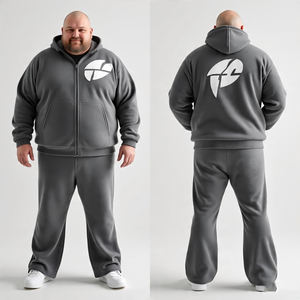 Veste de survêtement OEM pour hommes grande taille avec capuche et pantalon évasé \ Ensemble de survêtements de jogging Ensemble de sweats à capuche zippés et de pantalons baggy - Product Image 6