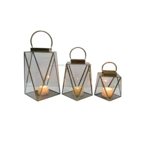 Linterna de vela de diseño moderno para decoración del hogar, faroles de estilo geométrico de lujo, de Metal y vidrio, a precio asequible
