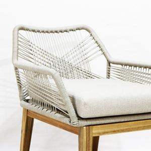 Juego de café Artex Dong Thap, sillas con estructura de hierro de 3 piezas con cuerda tejida gris y mesa de madera de acacia para uso en interiores y exteriores - Product Image 3