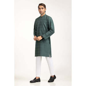 Kurta Verde Bordada para Hombre, Cierre Elegante, Corte Entallado - Product Image 4