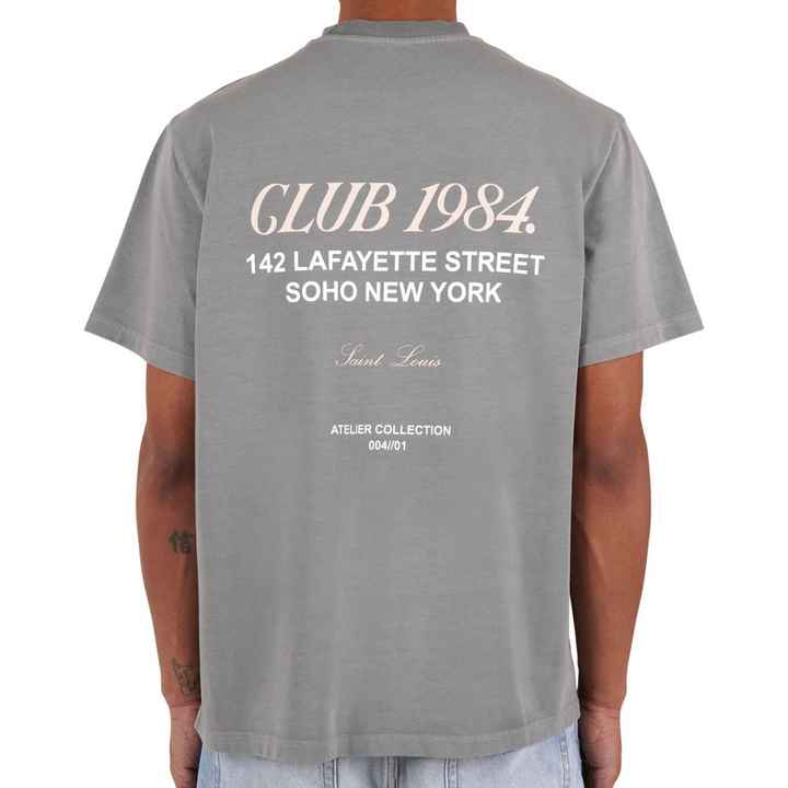 Soho T-shirt Washed Light Grey Unisex 250GSM Cotton Relaxed Fit Screen Printed Club 1984 Minimal Graphic Premium Streetwear Tee