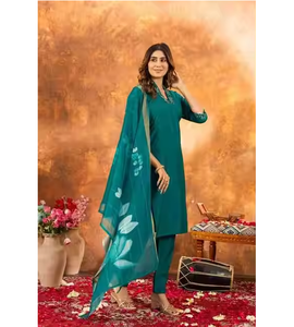 Juego de Kurti de seda romana tradicional completamente cosido bordado decorativo lentejuelas pantalón hecho a mano Dupatta para fiesta Ropa Étnica - Product Image 1