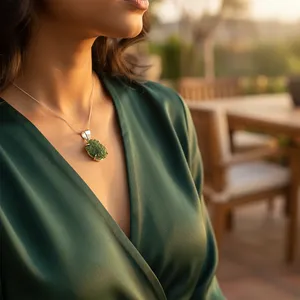 Colgante de Plata de Ley con Jade, Engaste de Bisel, Estilo Étnico, Unisex, Uso Diario, Amuleto Solitario, Gema Verde, Regalo - Product Image 2