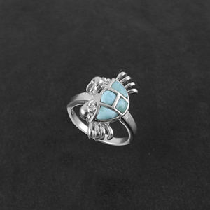 Anillo de cangrejo de mar de plata esterlina hecho a mano con joyería náutica clásica de Larimar para bodas y fiestas chapado en rodio - Product Image 5