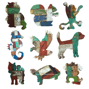 Décorations murales en bois faites à la main, figurines d'animaux en bois de bateau recyclé, artisanat animalier pour la décoration intérieure - Product Image 1