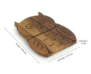 ขาตั้งสามขารูปนกฮูกที่มีความสุขในการเดินทางโดยใช้มือแกะสลักลายนกฮูกในกระถางไม้ Sheesham สำหรับกาน้ำชาและกระทะเคาน์เตอร์ตกแต่งห้องครัว - Product Image 6