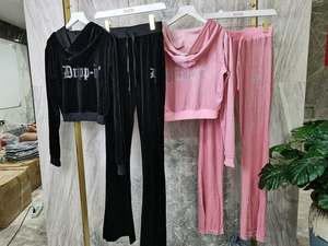 Conjunto Deportivo Personalizado de 2 Piezas, Unisex, Ligero, 100% Algodón, con Pedrería y Terciopelo, Cintura Elástica, Estilo Vintage, Transpirable - Product Image 6