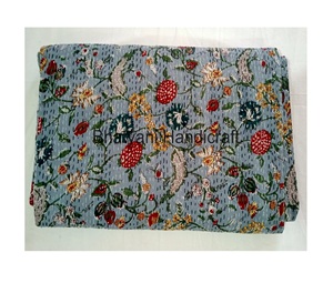 PINK Floral Kantha <b>Quilt</b> Indian Kantha <b>Bedspread</b> Cotton Blanket Bohemian Reversible <b>Quilt</b> Handmade Kantha Bedcover - Product Image 4