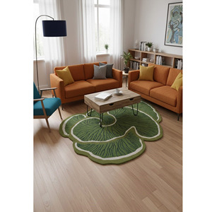Tapis moderne bleu design, forme de trèfle irrégulière, tapis en laine fait main, décoration intérieure personnalisée avec dos en latex, cadeau de nouvel an - Product Image 4