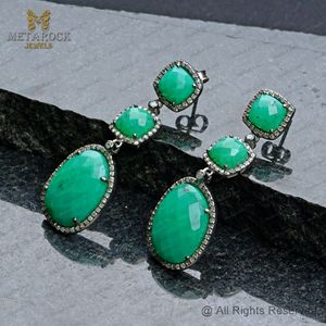 ต่างหูเพชรพลอย Chrysoprase ต่างหูเงินสเตอร์ลิง925ชุดปาร์ตี้ต่างหูอัญมณี - Product Image 3