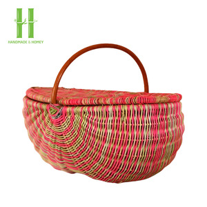 Hand Woven Rattan Camp Picnic Basket Multiple Designs <b>Hamper</b> Bag With Wine Rattan Carry Basket Easter Holiday Storage Containers - Product Image 6