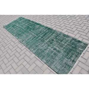 Alfombra de lana turca Vintage de 31x101 pies, área grande clásica, diseño Aubusson, retales verdes para sala de estar, pasillo, látex de felpa - Product Image 2