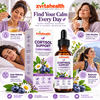 Gouttes liquides de soutien du cortisol 9-en-1 sous marque privée, extrait de camomille pour la relaxation et le soutien de l'humeur, faible MOQ OEM