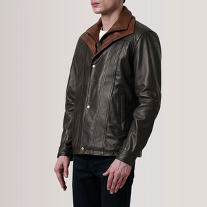 Veste d'hiver en cuir véritable pour homme, vente chaude, personnalisée, de haute qualité, double couche, col montant, imperméable, écologique, vintage - Product Image 3