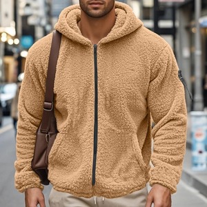 2025 nouveaux hommes veste décontractée Double face polaire velours couleur unie à capuche fermeture éclair pull haute rue à la mode coupe ample à capuche - Product Image 3