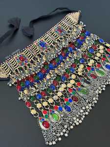 Antiguo estilo afgano Tribal Kuchi hecho a mano conjunto de acero inoxidable boda fiesta desgaste-gargantilla collar pendientes Tikka conjunto para mujer - Product Image 3