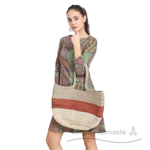 Borsa di iuta fatta a mano | Tote alla moda Beige, crema e arancione chiaro | Tote da spiaggia Eco Market all'ingrosso Canada europa - Product Image 1