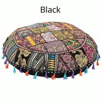 Boho oreillers couverture Patchwork coussins de sol coussins brodés colorés Pom Pom Hippie jeter canapé oreillers rond housses de coussin
