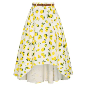 Wholesale Women Irregular Hem Skirt with Belt Elastic Waist Mid-CalfVintage A Line High Low Skirt