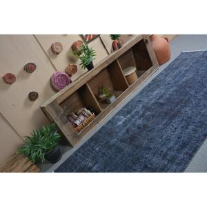 Alfombra Turca Vintage, Alfombra de 3.8x8.7 pies, Alfombra de Lana Marroquí Azul y Negra - Product Image 3