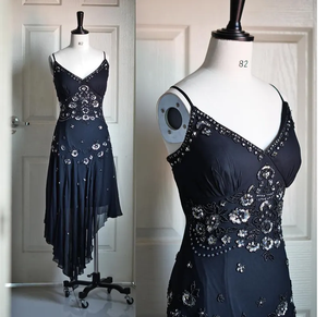 ASIMOV Vintage transpirable antiestático Casual vestido tubo asimétrico cuello en V lentejuelas con cuentas de cristal ajustado Poly malla cóctel - Product Image 1