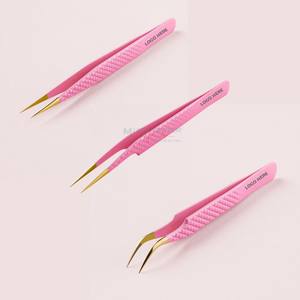 Pinzas de pestañas empaquetadas en caja de etiqueta privada Juego de pinzas de pestañas de volumen de punta de fibra de acero inoxidable con estampado de diamantes - Product Image 5