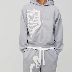 High Quality Customizable Casual Men's Hooded Tracksuit 100% Cotton Logo Puff Print Winter Sets Quick Dry Size Color Options - Product Image 3