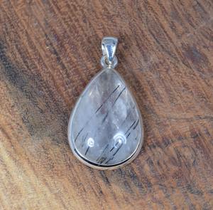 Colgante de piedras preciosas de Plata de Ley 925, joyería de rutilo negro, colgante de moda hecho a mano, colgante de diseñador en forma de pera, regalo para ella - Product Image 2