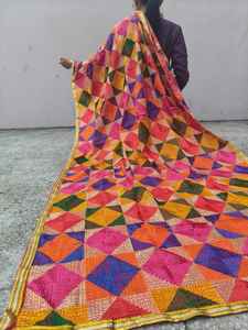 Dupatta ethnique Phulkari pour style Punjabi Chunni, écharpe Bagh brodée colorée, travail au fil, écharpe de soirée de mariage Jaago, tenue de soirée - Product Image 3