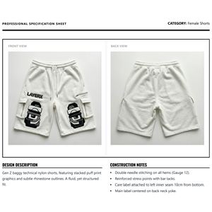 Shorts Bermuda pour femmes en polyester/coton, sur mesure, style streetwear 3D en relief, coupe ample, décontracté, pour la salle de sport, demi-pantalon, fabricant, vente en gros, OEM - Product Image 6