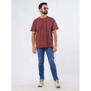 Men's Solid Color Cotton T-Shirt O-Neck Short Sleeve Regular Fit Casual Jersey Knitted <b>Top</b> <b>Maroon</b> - Product Image 3