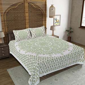 Green Floral Print 240 TC 100% Cotton Double Bed <b>Sheet</b> Set with 2 Pillow Covers <b>King</b> <b>Size</b> 3pc & 4pc Options Available (SHKV1042) - Product Image 1