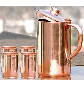 Jarra decorativa de metal de cobre con boca ancha y base sólida Ideal para servir agua o jugo durante reuniones en el hogar - Product Image 1